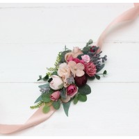 Dusty rose burgundy blue flower belt for wedding. Floral sash. Bridal belt. Flower girl belt. 5188