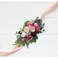 Dusty rose burgundy blue flower belt for wedding. Floral sash. Bridal belt. Flower girl belt. 5188
