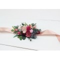 Dusty rose burgundy blue flower belt for wedding. Floral sash. Bridal belt. Flower girl belt. 5188