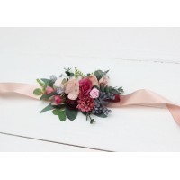 Dusty rose burgundy blue flower belt for wedding. Floral sash. Bridal belt. Flower girl belt. 5188