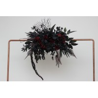  Flower arch arrangement in black and  burgundy colors.  Arbor flowers. Floral archway. Faux flowers for wedding arch. Halloween wedding. 5197