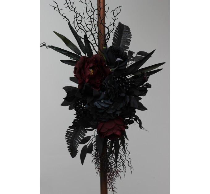  Flower arch arrangement in black and  burgundy colors.  Arbor flowers. Floral archway. Faux flowers for wedding arch. Halloween wedding. 5197