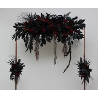 Flower arch arrangement in black and  burgundy colors.  Arbor flowers. Floral archway. Faux flowers for wedding arch. Halloween wedding. 5325