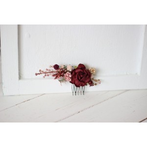 Flower comb in burgundy blush pink color scheme. Wedding accessories for hair. Bridal flower comb. Bridesmaid floral comb. 5192-8001