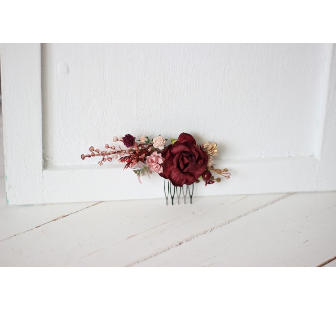 Flower comb in burgundy blush pink color scheme. Wedding accessories for hair. Bridal flower comb. Bridesmaid floral comb. 5192-8001