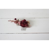 Flower comb in burgundy blush pink color scheme. Wedding accessories for hair. Bridal flower comb. Bridesmaid floral comb. 5192-8001