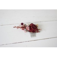 Flower comb in burgundy blush pink color scheme. Wedding accessories for hair. Bridal flower comb. Bridesmaid floral comb. 5192-8001