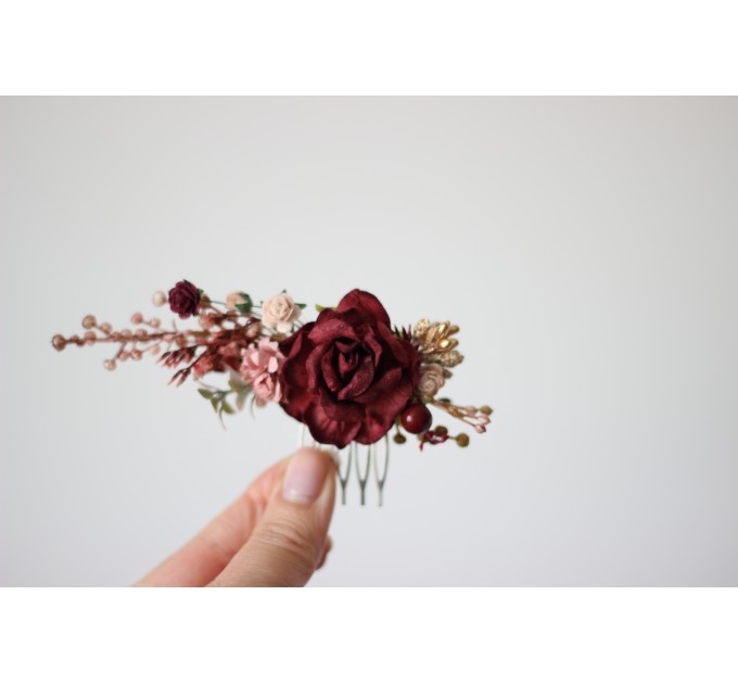 Flower comb in burgundy blush pink color scheme. Wedding accessories for hair. Bridal flower comb. Bridesmaid floral comb. 5192-8001