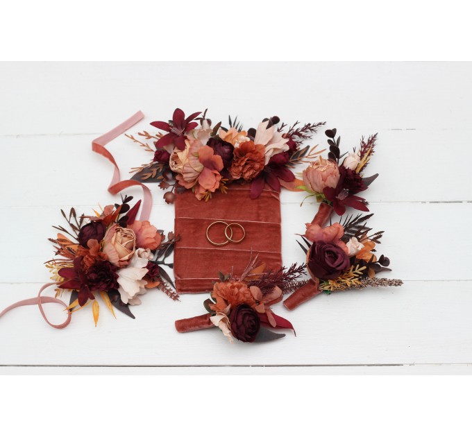 Pocket Boutonniere in Burgundy & Terracotta | Faux Flower Accessories