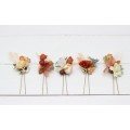 Set of 5 hair pins in rust ivory terracotta color scheme. Hair accessories. Flower accessories for wedding. 0029