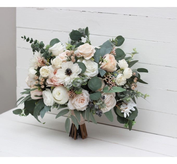 Wedding bouquets in white cream blush pink colors. Bridal bouquet.  Faux bouquet. Bridesmaid bouquet. 5199