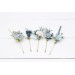 Set of  5 bobby pins in  dusty blue white  color scheme. Hair accessories. Flower accessories for wedding.  5200