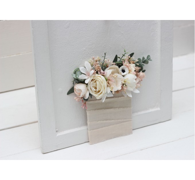 Pocket Boutonniere in White, Cream & Blush Pink | Faux Flower Accessories