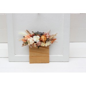 Pocket boutonniere in terracotta ivory  rust color scheme. Flower accessories. 0029