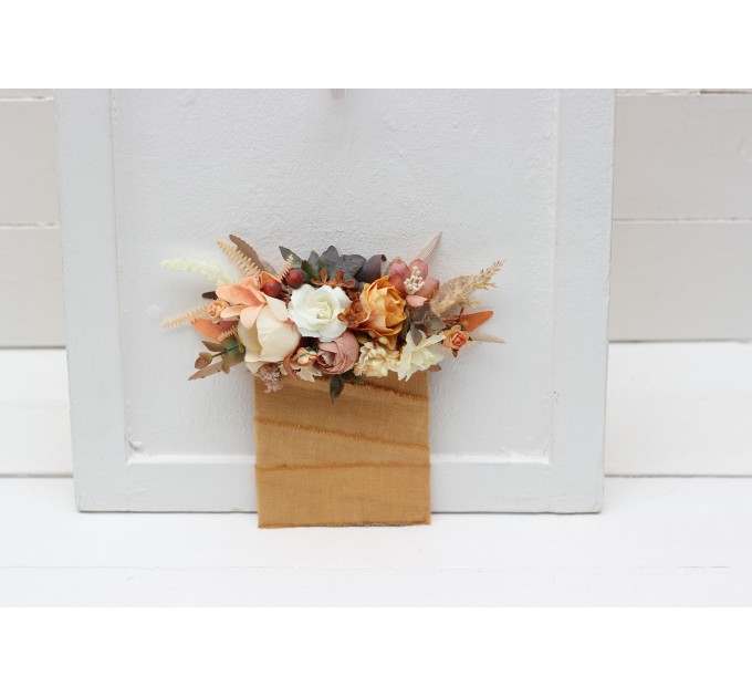 Pocket Boutonniere in Terracotta, Ivory & Rust | Faux Flower Accessories