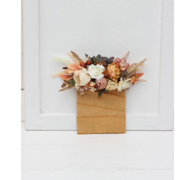 Pocket Boutonniere in Terracotta, Ivory & Rust | Faux Flower Accessories