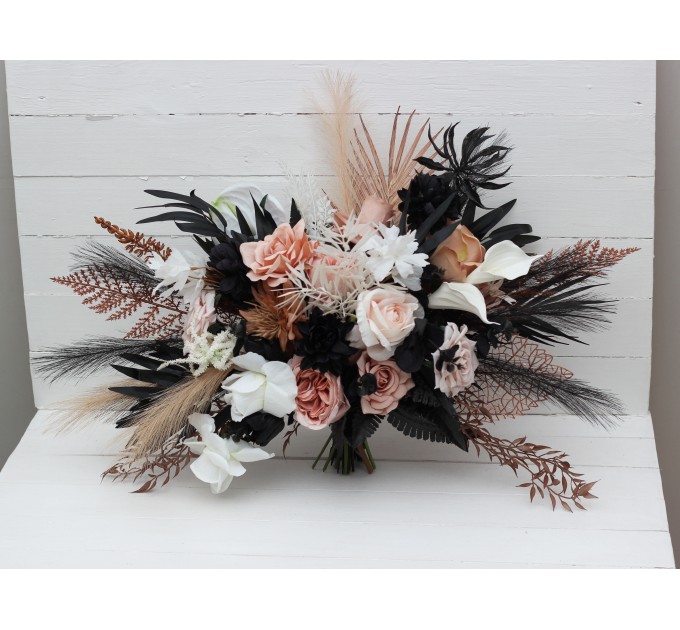 Wedding bouquets in dusty rose black cinnamon white colors. Bridal bouquet. Faux bouquet. Bridesmaid bouquet. 5203