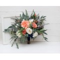 Wedding bouquets in navy blue coral ivory colors. Bridal bouquet. Faux bouquet. Bridesmaid bouquet. 5084