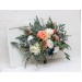 Wedding bouquets in navy blue coral ivory colors. Bridal bouquet. Faux bouquet. Bridesmaid bouquet. 5084