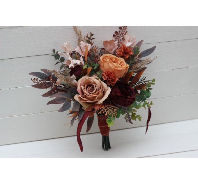 Wedding Bouquets in Burgundy & Terracotta | Faux Bridal & Bridesmaid Bouquets