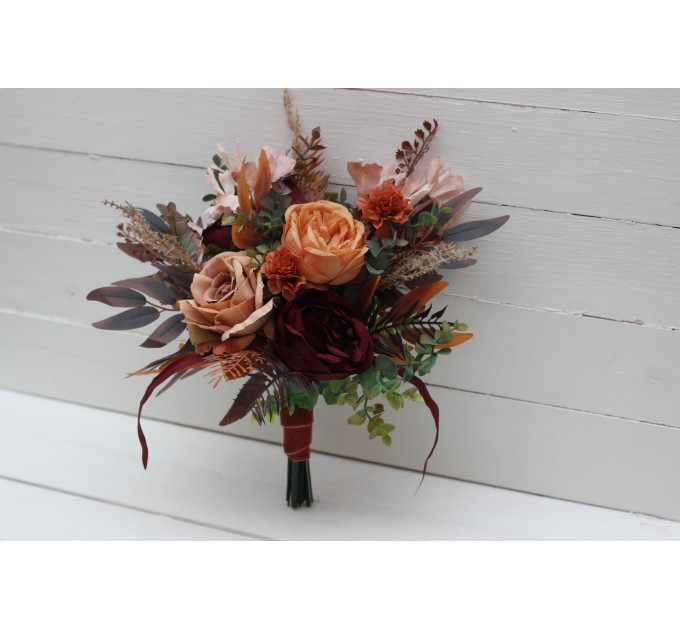 Wedding Bouquets in Burgundy & Terracotta | Faux Bridal & Bridesmaid Bouquets