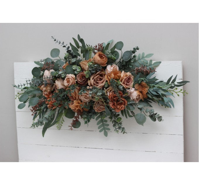 Beige, Brown & Eucalyptus Greenery Wedding Arch Arrangement | Faux Floral Archway for Wedding