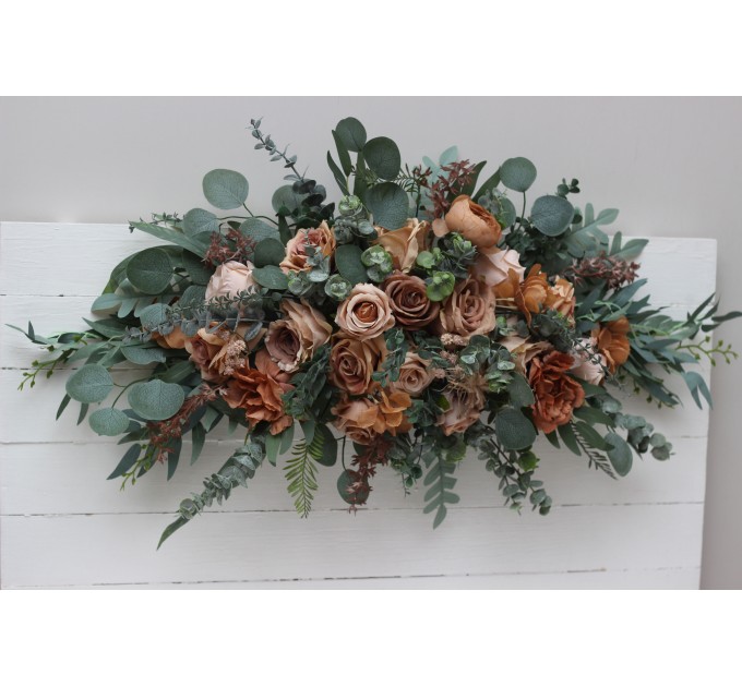 Beige, Brown & Eucalyptus Greenery Wedding Arch Arrangement | Faux Floral Archway for Wedding