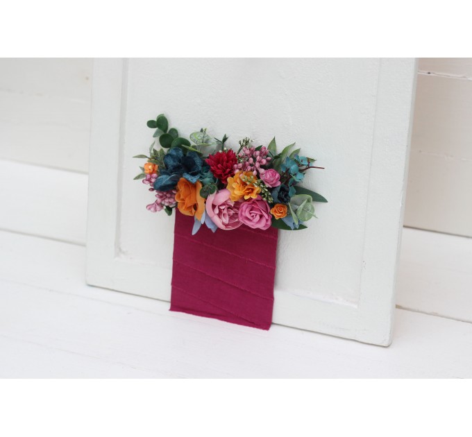 Pocket Boutonniere for Jewel-Tone Wedding | Emerald Green, Orange, Magenta & Teal Flower Accessories