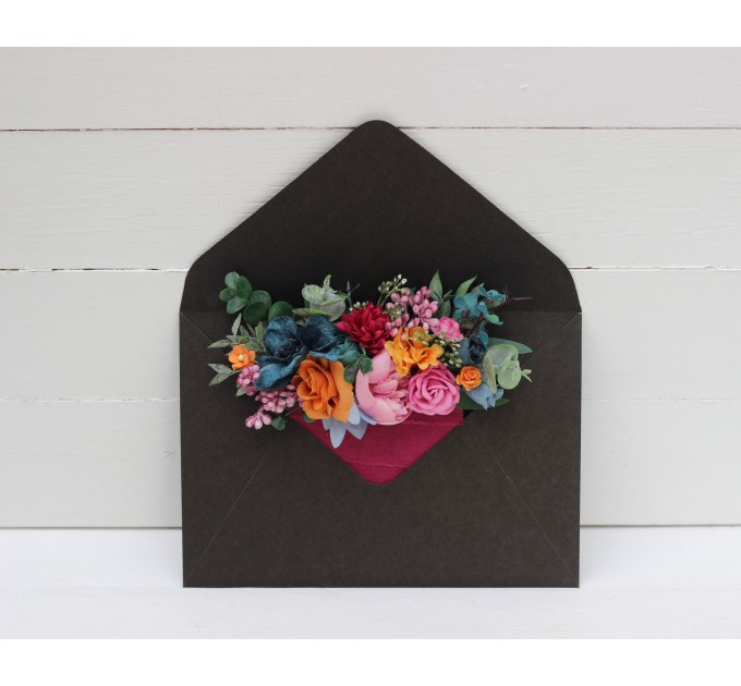 Pocket Boutonniere for Jewel-Tone Wedding | Emerald Green, Orange, Magenta & Teal Flower Accessories