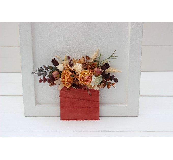 Pocket Boutonniere in Rust, Brown & Ivory | Faux Flower Accessories