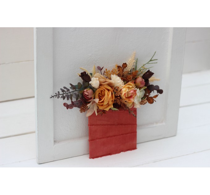 Pocket Boutonniere in Rust, Brown & Ivory | Faux Flower Accessories