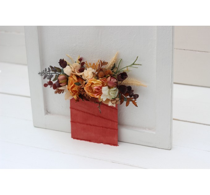 Pocket Boutonniere in Rust, Brown & Ivory | Faux Flower Accessories