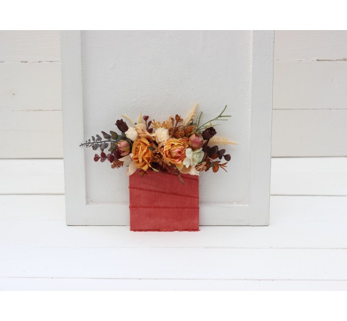 Pocket Boutonniere in Rust, Brown & Ivory | Faux Flower Accessories