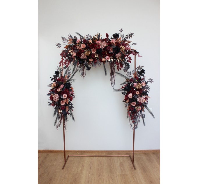  Flower arch arrangement in black burgundy dusty rose and gold colors.  Arbor flowers. Floral archway. Faux flowers for wedding arch. 5202