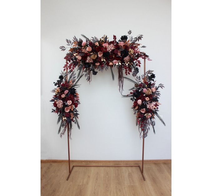 Flower Arch Arrangement in Black, Burgundy, Dusty Rose & Gold | Faux Floral Archway for Wedding