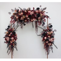  Flower arch arrangement in black burgundy dusty rose and gold colors.  Arbor flowers. Floral archway. Faux flowers for wedding arch. 5202