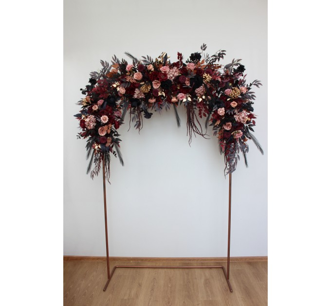 Flower Arch Arrangement in Black, Burgundy, Dusty Rose & Gold | Faux Floral Archway for Wedding