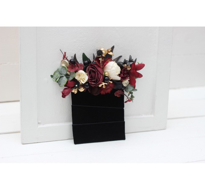 Pocket Boutonniere in Black, Gold, Burgundy & Ivory | Faux Flower Accessories for Halloween Wedding