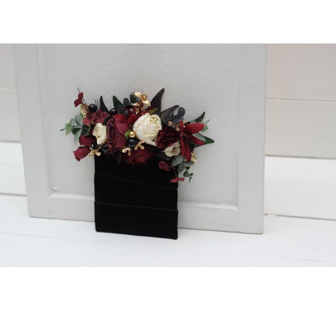 Pocket Boutonniere in Black, Gold, Burgundy & Ivory | Faux Flower Accessories for Halloween Wedding
