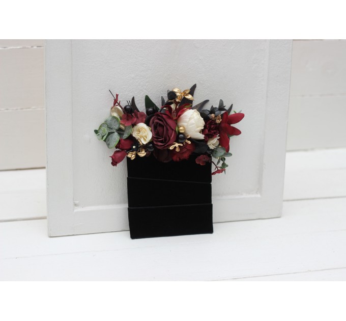 Pocket Boutonniere in Black, Gold, Burgundy & Ivory | Faux Flower Accessories for Halloween Wedding