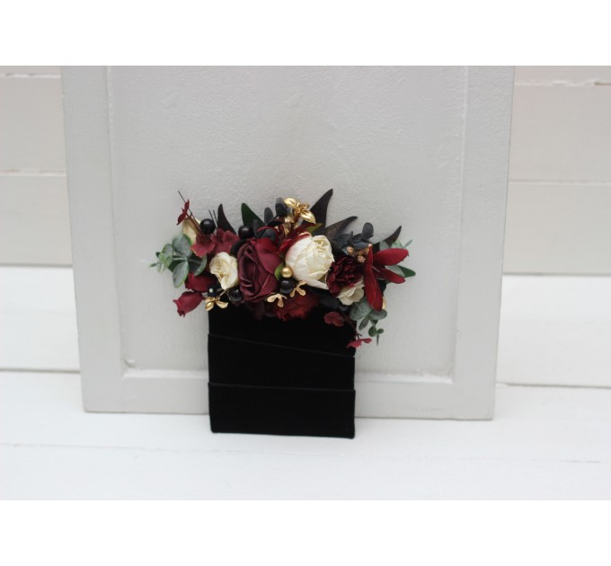 Pocket Boutonniere in Black, Gold, Burgundy & Ivory | Faux Flower Accessories for Halloween Wedding