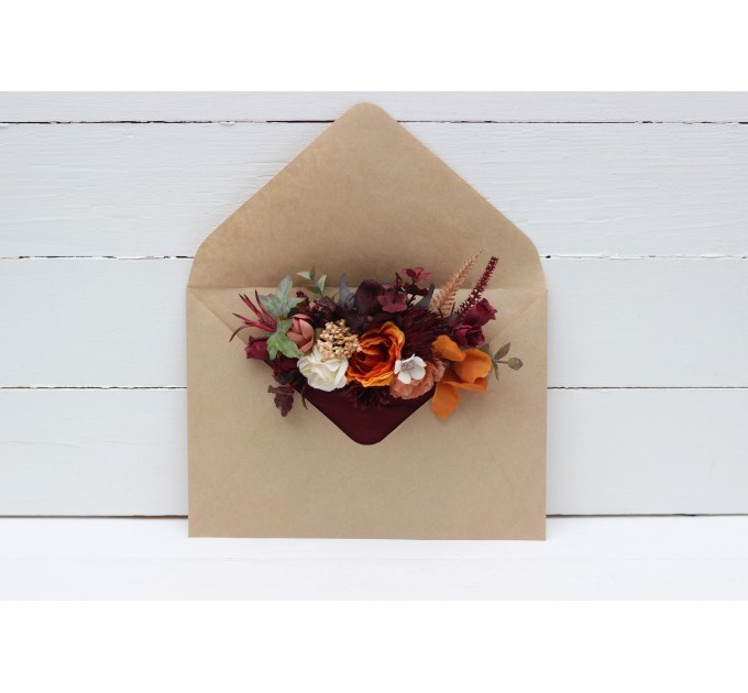 Pocket Boutonniere in Rust, Burgundy & Ivory | Faux Flower Accessories