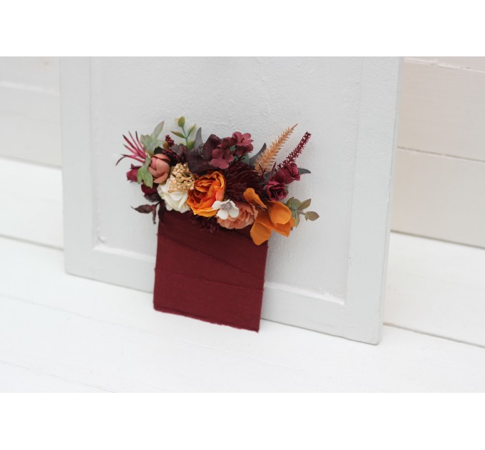 Pocket Boutonniere in Rust, Burgundy & Ivory | Faux Flower Accessories
