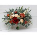 Rust, Ivory & Eucalyptus Bridal Bouquet | Faux Dahlia & Greenery Wedding Bouquets