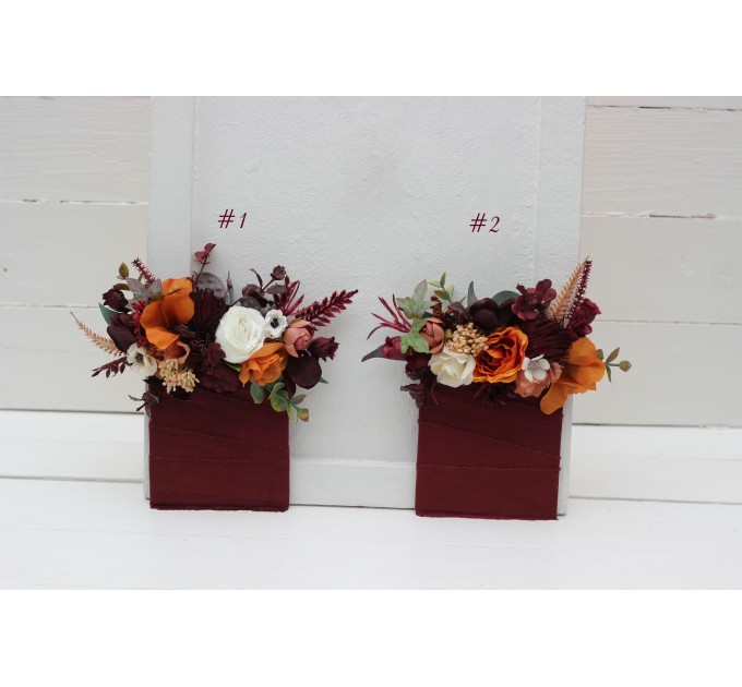 Pocket Boutonniere in Rust, Burgundy & Ivory | Faux Flower Accessories