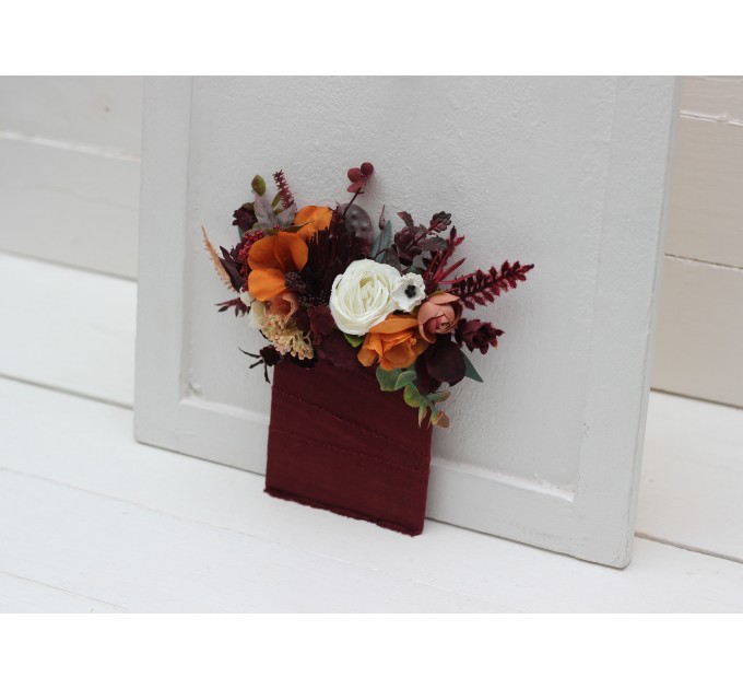 Pocket Boutonniere in Rust, Burgundy & Ivory | Faux Flower Accessories