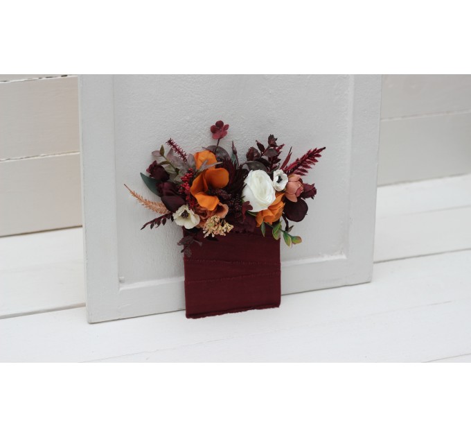 Pocket Boutonniere in Rust, Burgundy & Ivory | Faux Flower Accessories