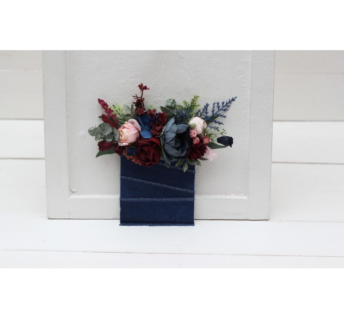 Pocket Boutonniere in Burgundy, Navy Blue & Blush Pink | Faux Flower Accessories