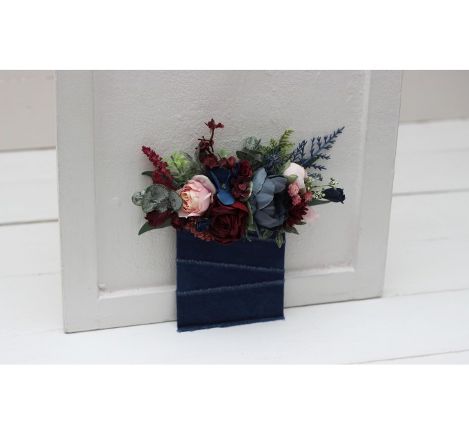 Pocket Boutonniere in Burgundy, Navy Blue & Blush Pink | Faux Flower Accessories
