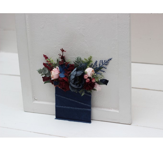 Pocket Boutonniere in Burgundy, Navy Blue & Blush Pink | Faux Flower Accessories
